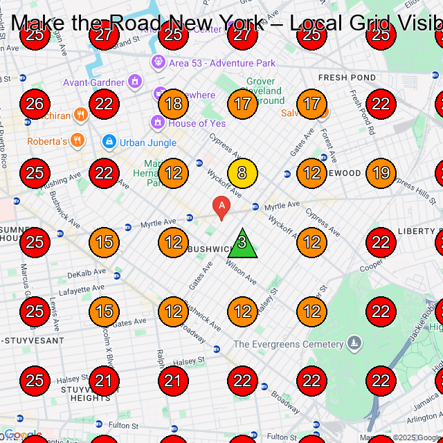 Make the Road New York GeoGrid visibility map for Legal Services in Brooklyn